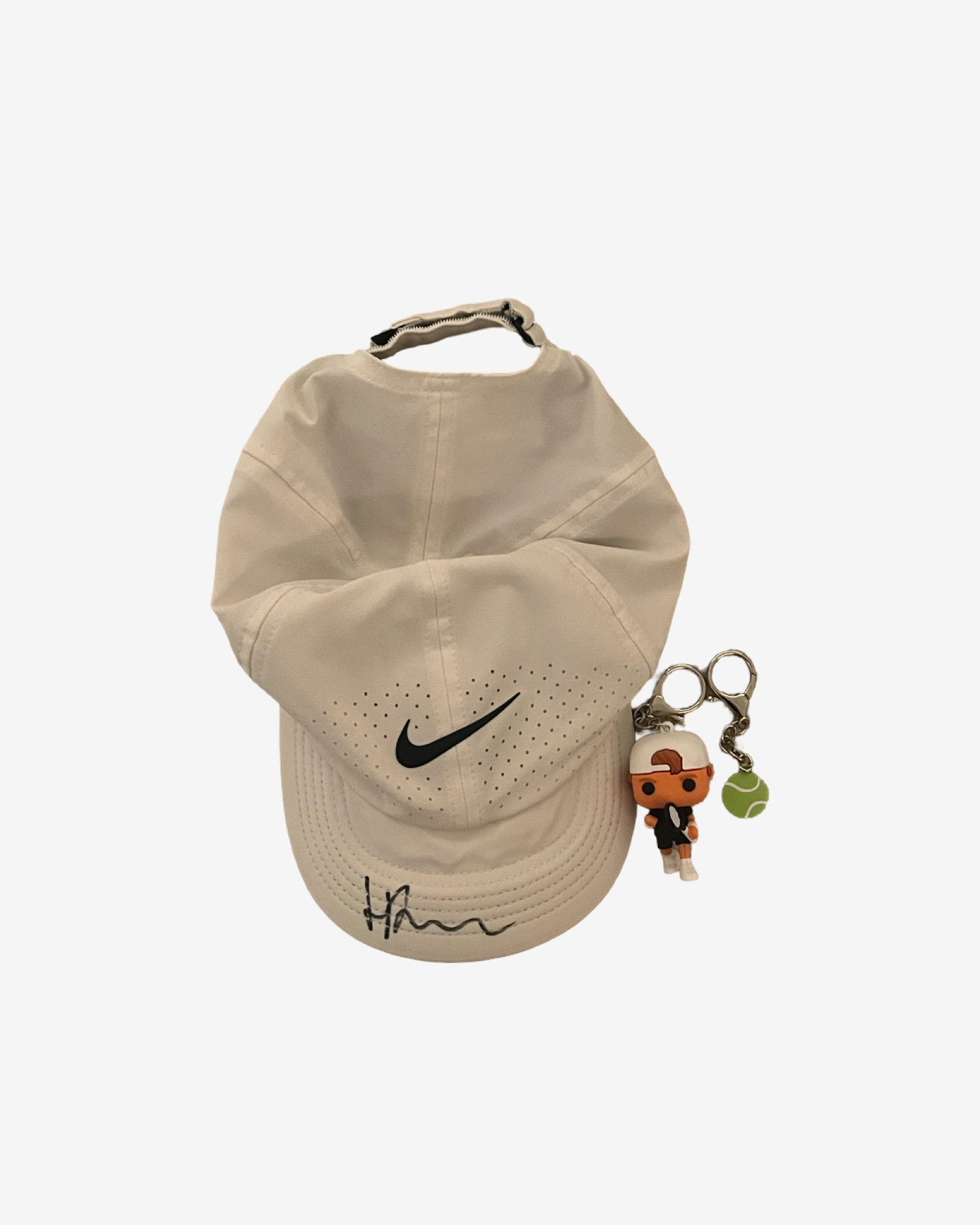 Signed white cap and Pop Art keychain #5