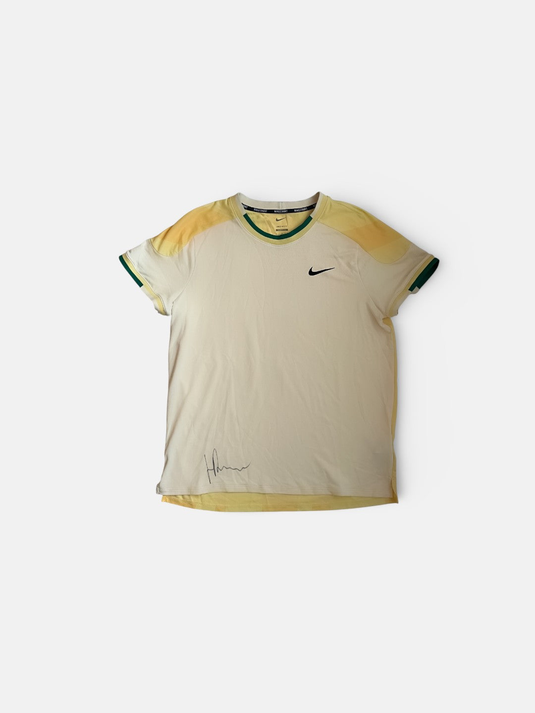 Signed and match used t-shirt, soft yellow