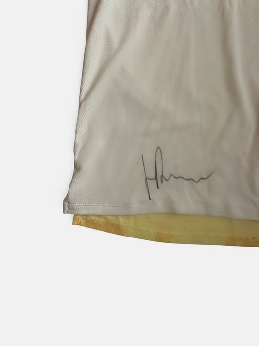 Signed and match used t-shirt, soft yellow