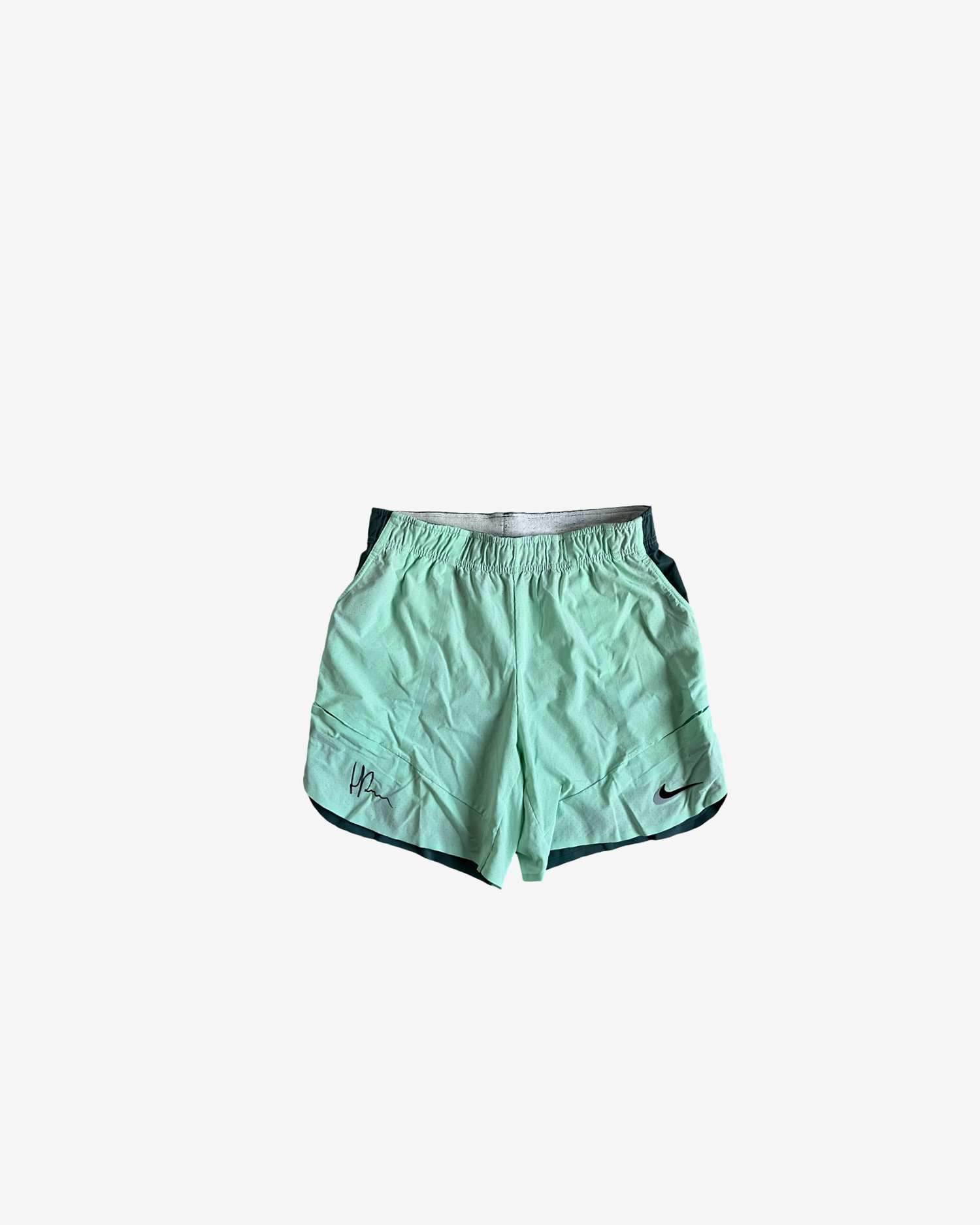 2 coloured match and practice shorts, signed