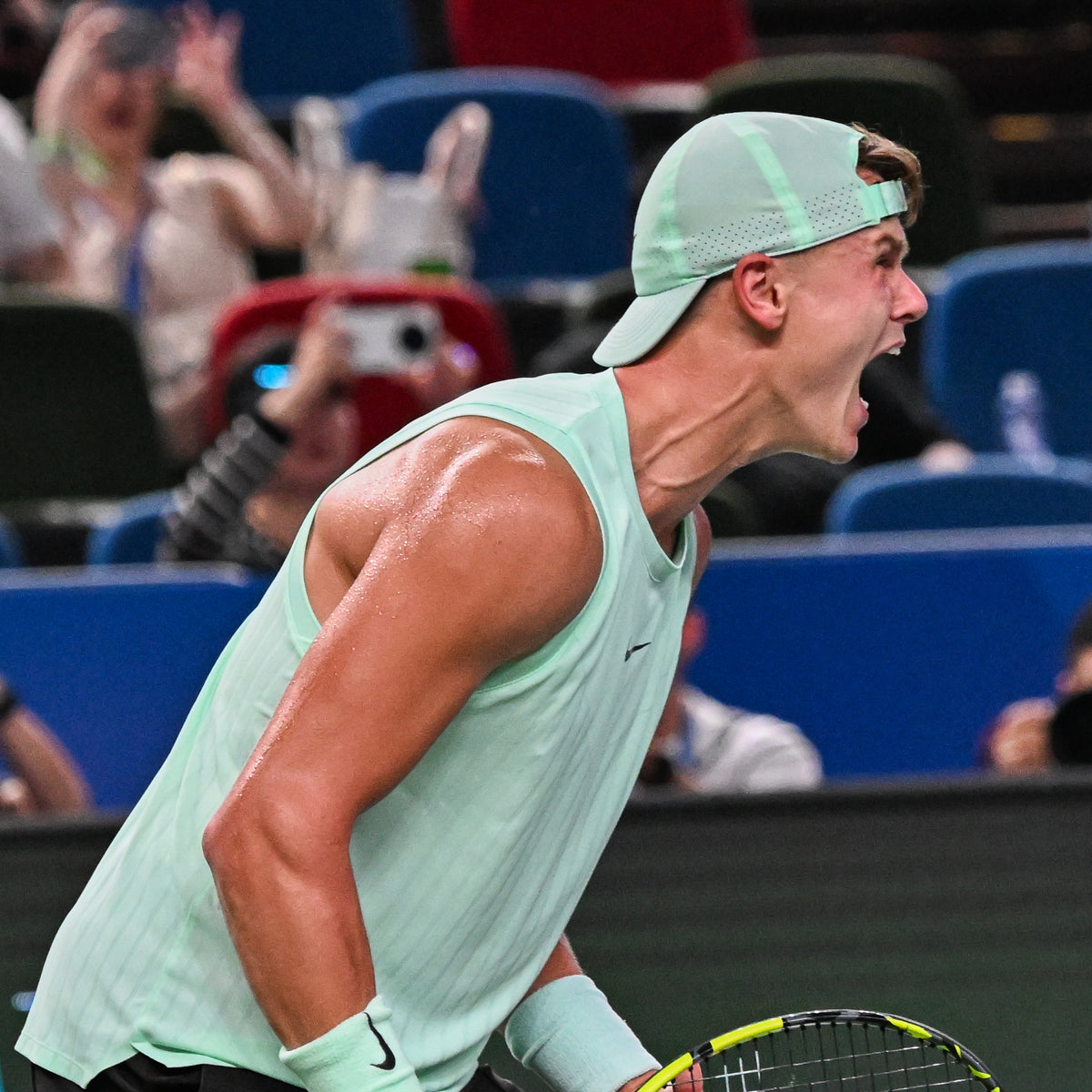 Signed match outfit , sleeveless Shirt, mint green + blue shorts