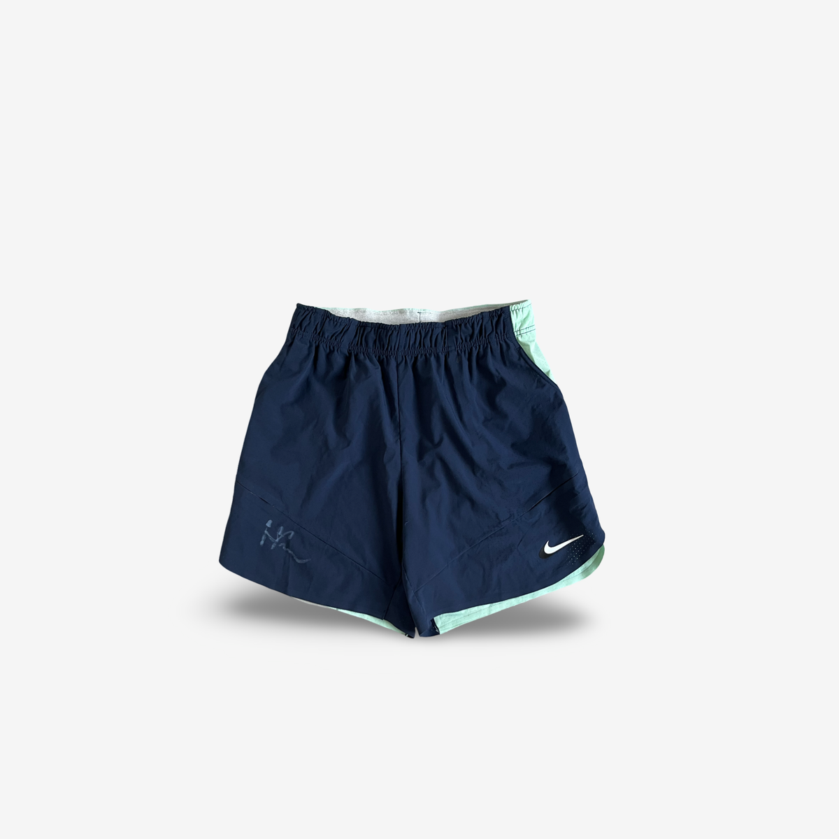 Roland Garros match shorts, Dark blue and mint, signed