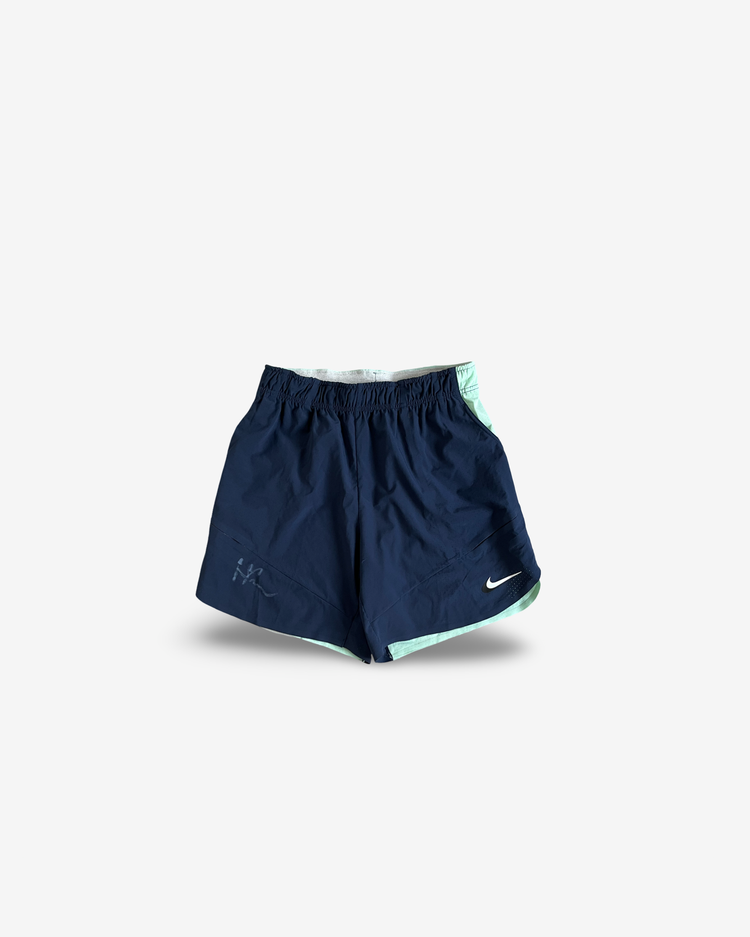 Roland Garros match shorts, Dark blue and mint, signed