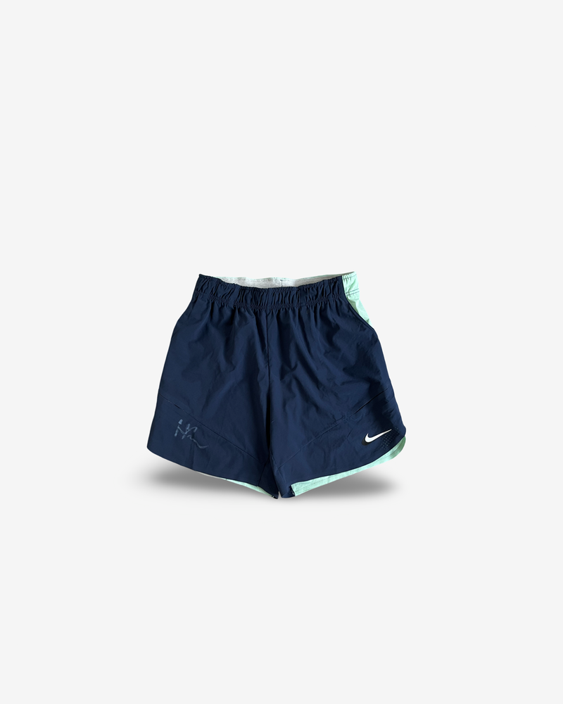 Roland Garros match shorts, Dark blue and mint, signed