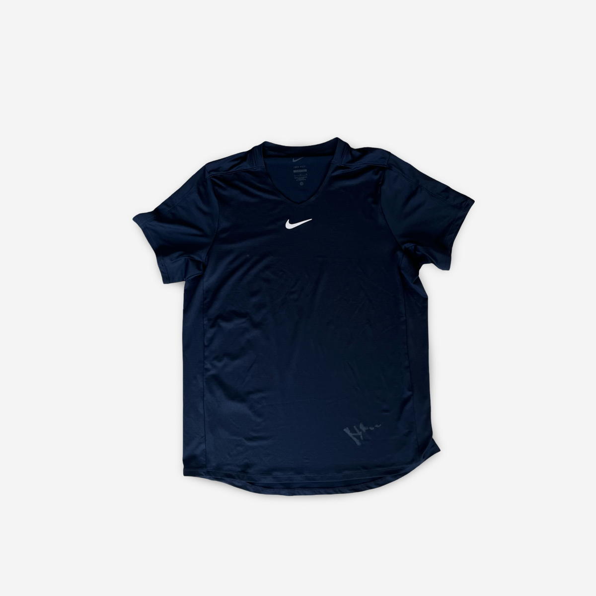 Signed and match worn. Dark blue match shirt