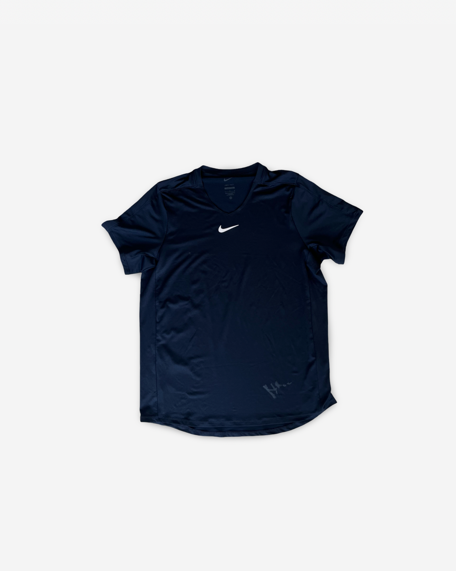 Signed and match worn. Dark blue match shirt