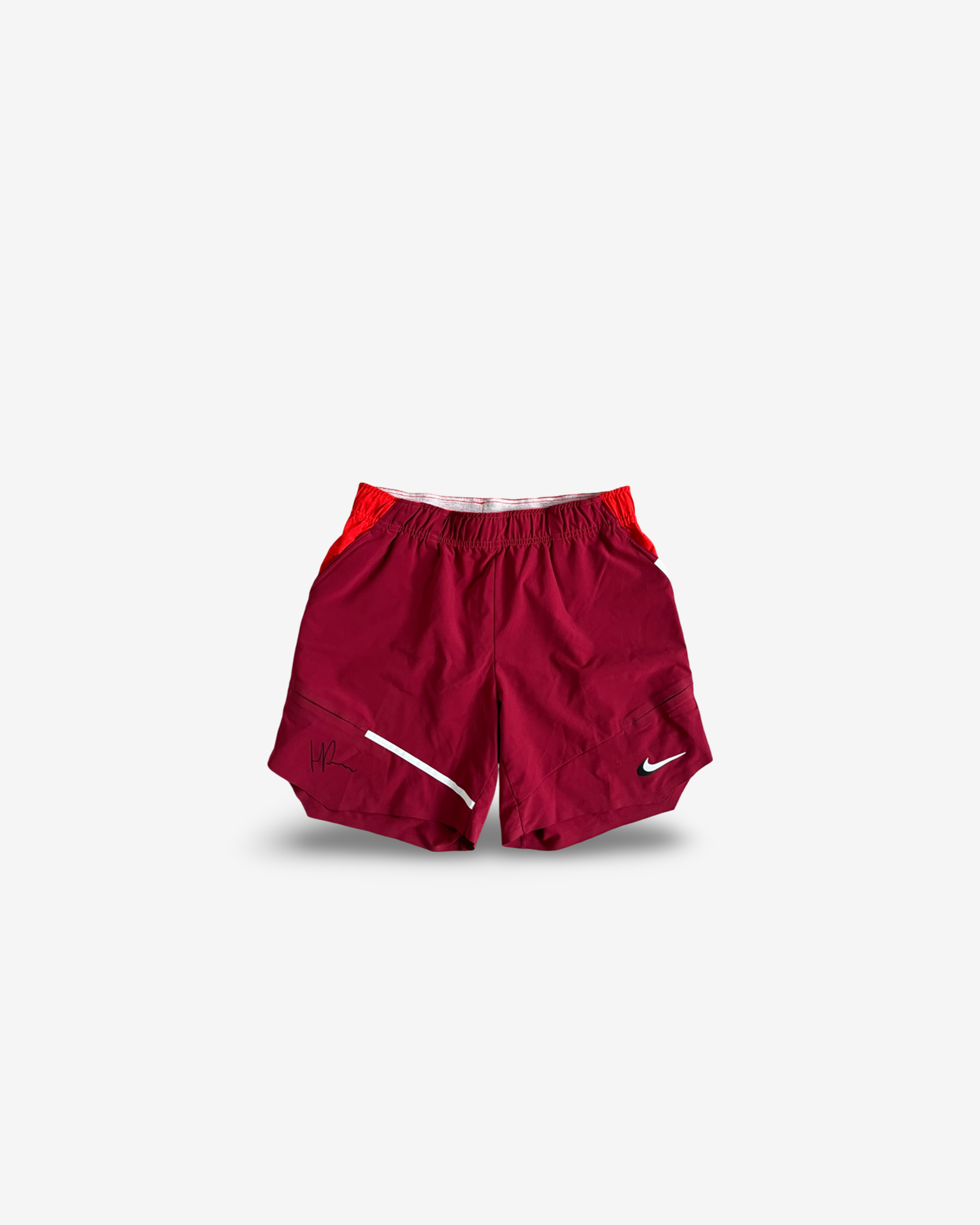 2 coloured match and practice shorts, signed