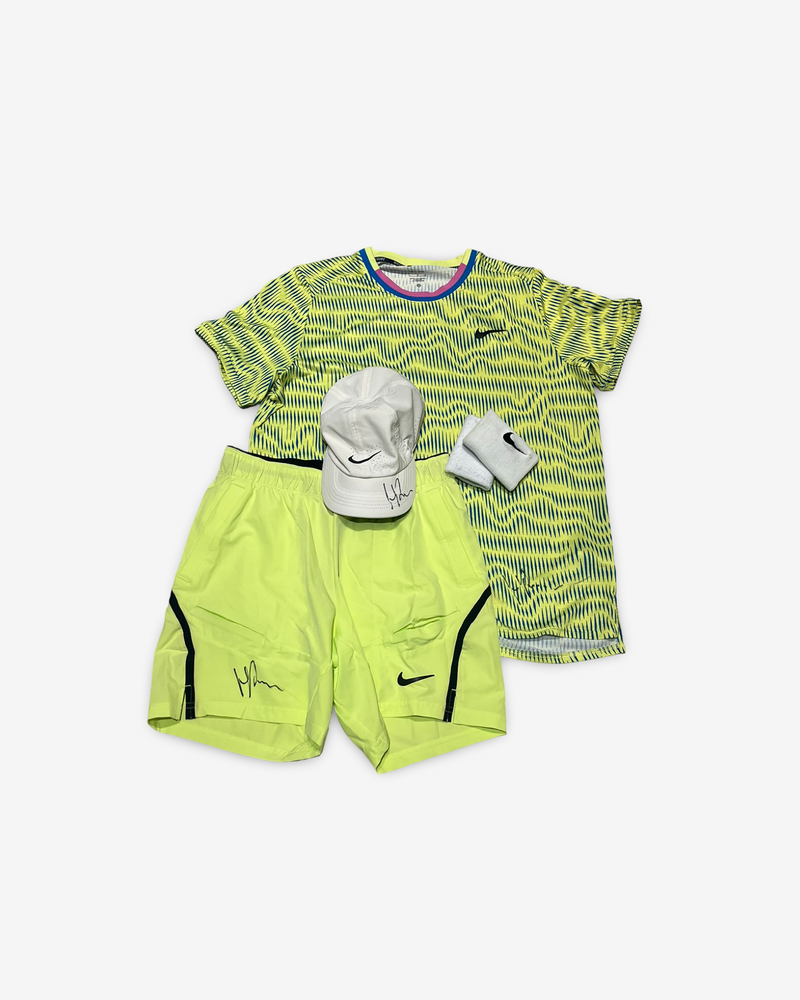 Signed and match worn at Indian Wells, Neon pattern complete match outfit