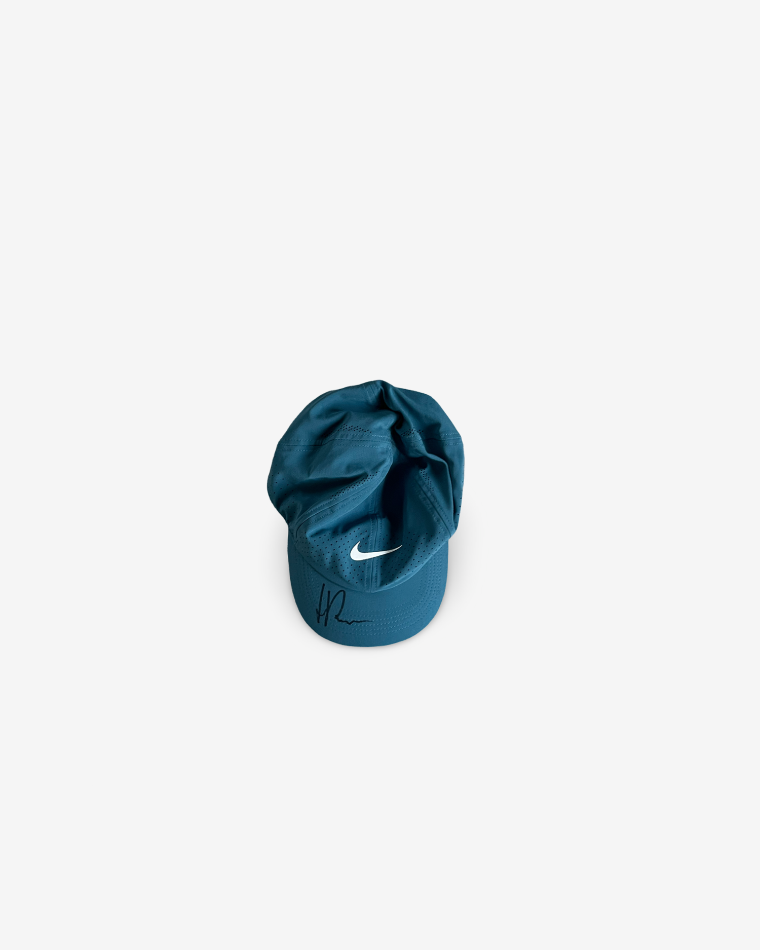 Dusty petroleum blue match cap, signed