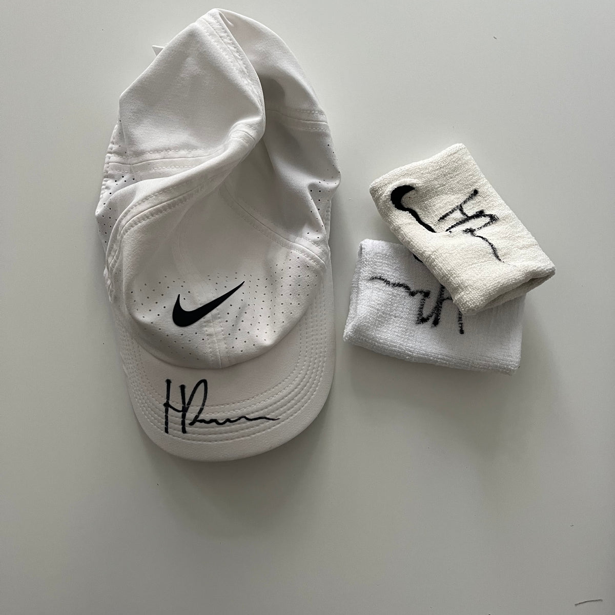 Birthday present, signed and used cap and sweatbands
