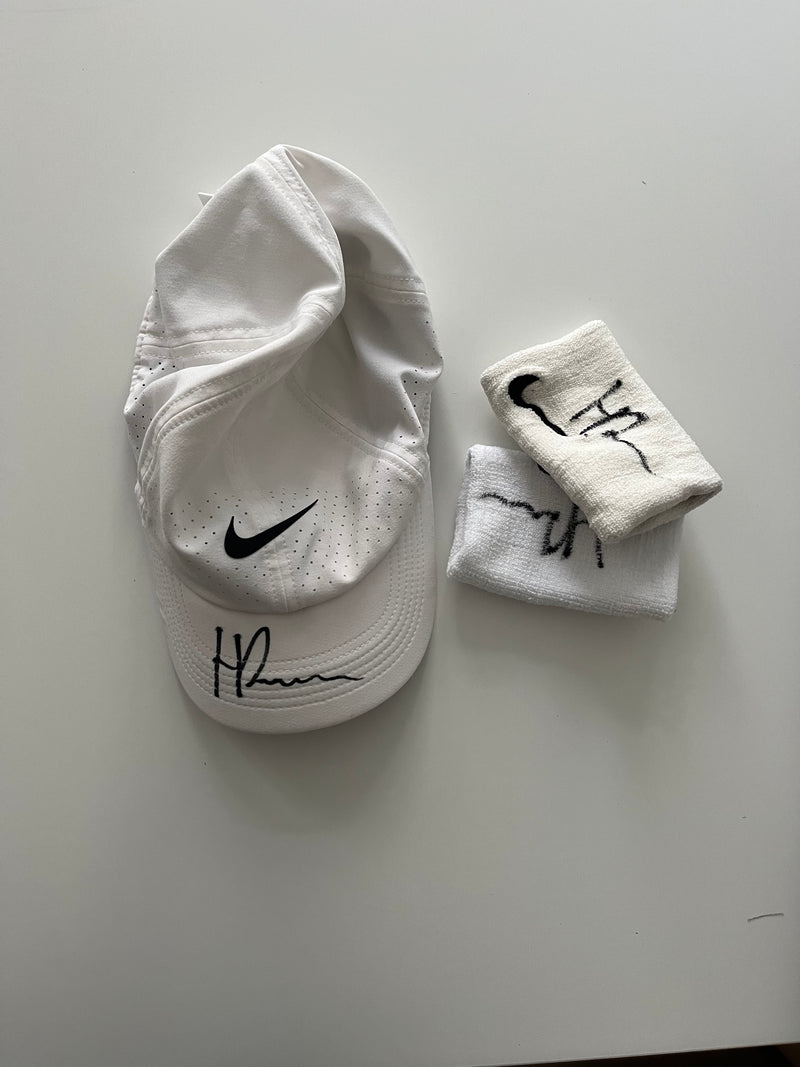 Birthday present, signed and used cap and sweatbands