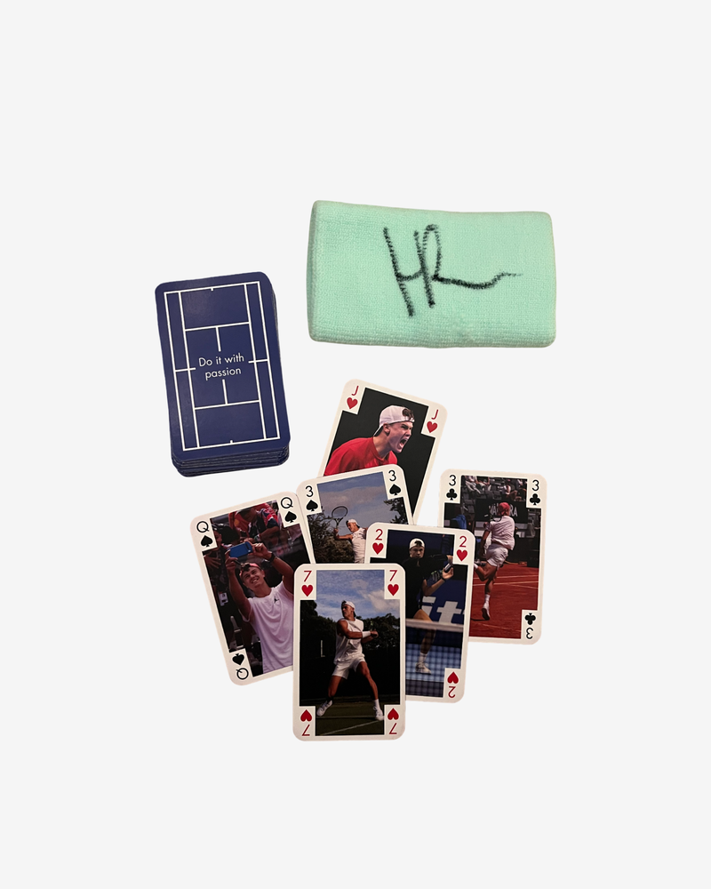 One Signed mint green wristband and card game