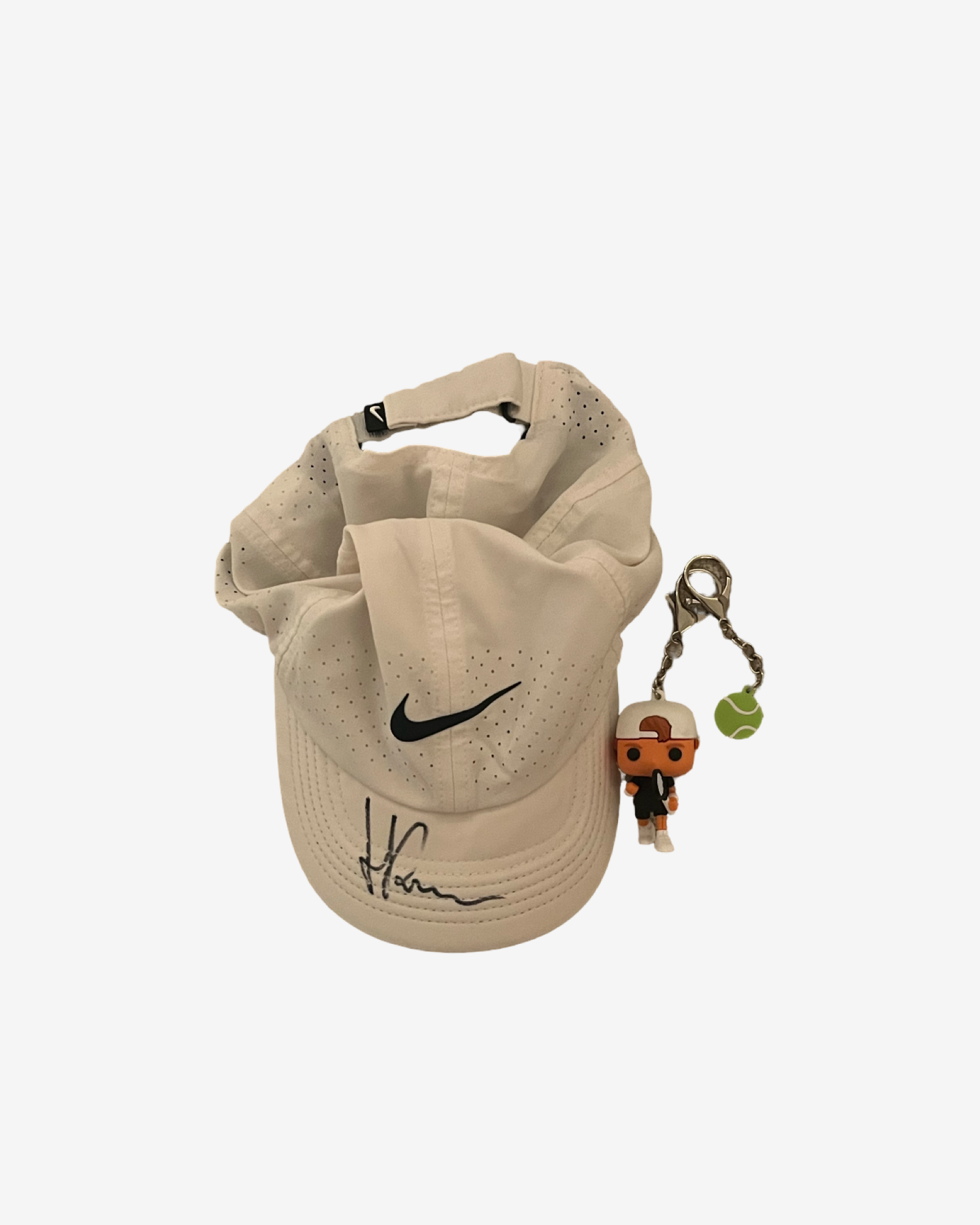 Signed white cap and Pop Art keychain #3