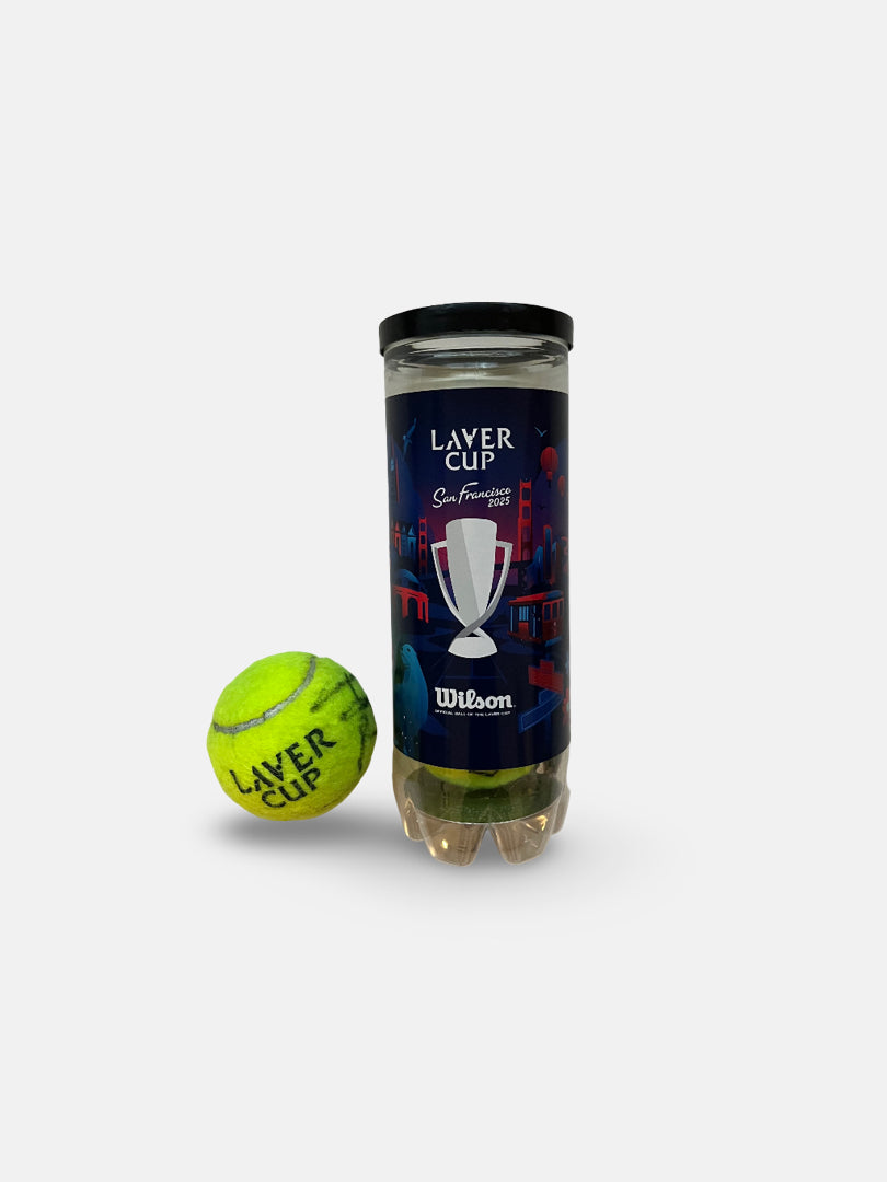 LAVER Cup can with 3 x signed match used balls