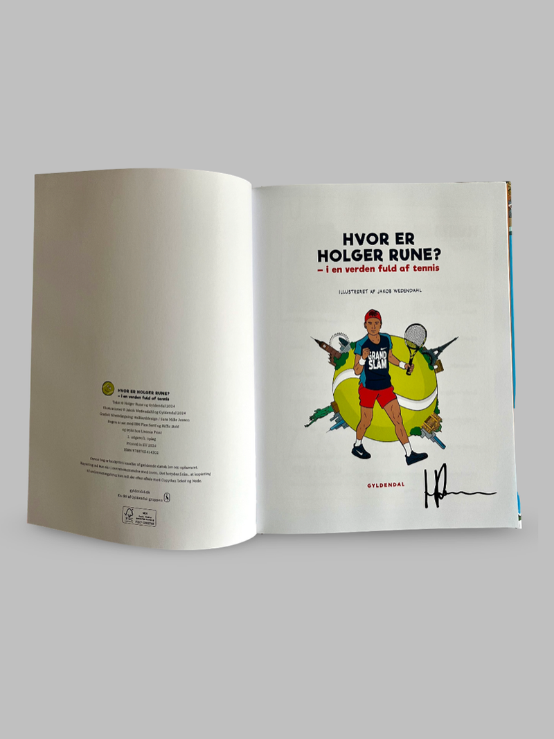 Signed search and find Book - Hvor er Holger Rune i en verden fuld af tennis ? (Danish), limited