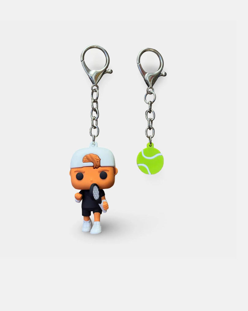 Tennis Keychain - bag charm. Holger Rune figurine and tennisball, pop art collection
