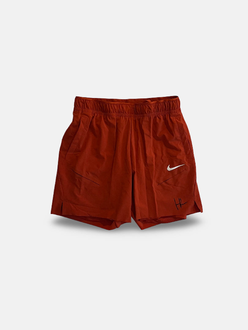 Signed practice Shorts, dusty red with inner shorts to keep the quads warm