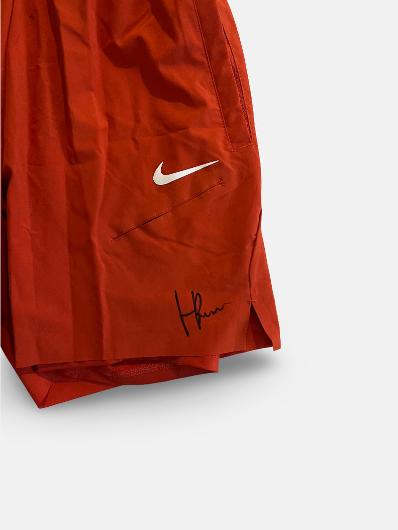 Signed practice Shorts, dusty red with inner shorts to keep the quads warm